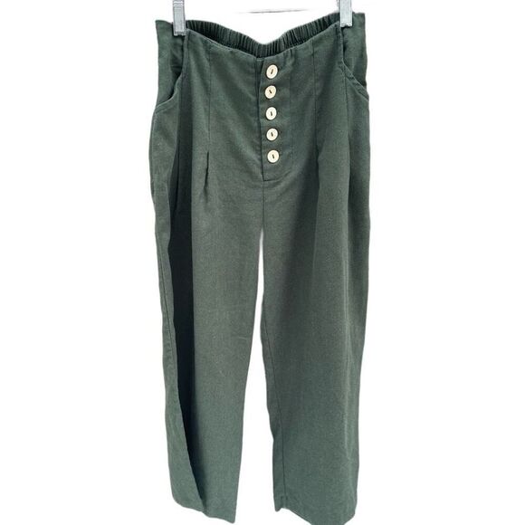 Blue Rain Army Green size S linen blend wide leg capris - Picture 2 of 6